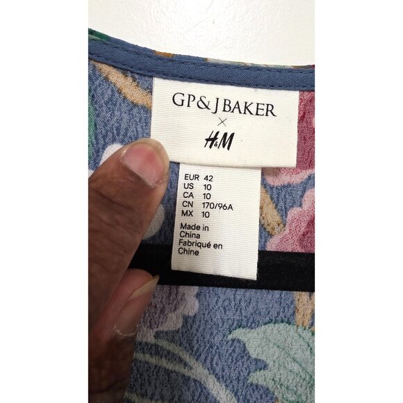 GP& J.Baker x H.M Floral & Bird Patterned Short-Sleeve Max Dress V-Neckline Ligh - Picture 8 of 8